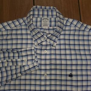 Brooks Brothers Regent Button Up Shirt Mens XL Non Iron Plaid Blue White Check